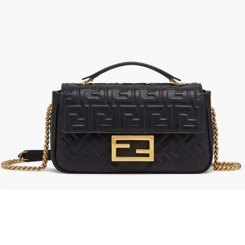 Fd Women Baguette Chain Midi Black Nappa Leather Bag - image 8