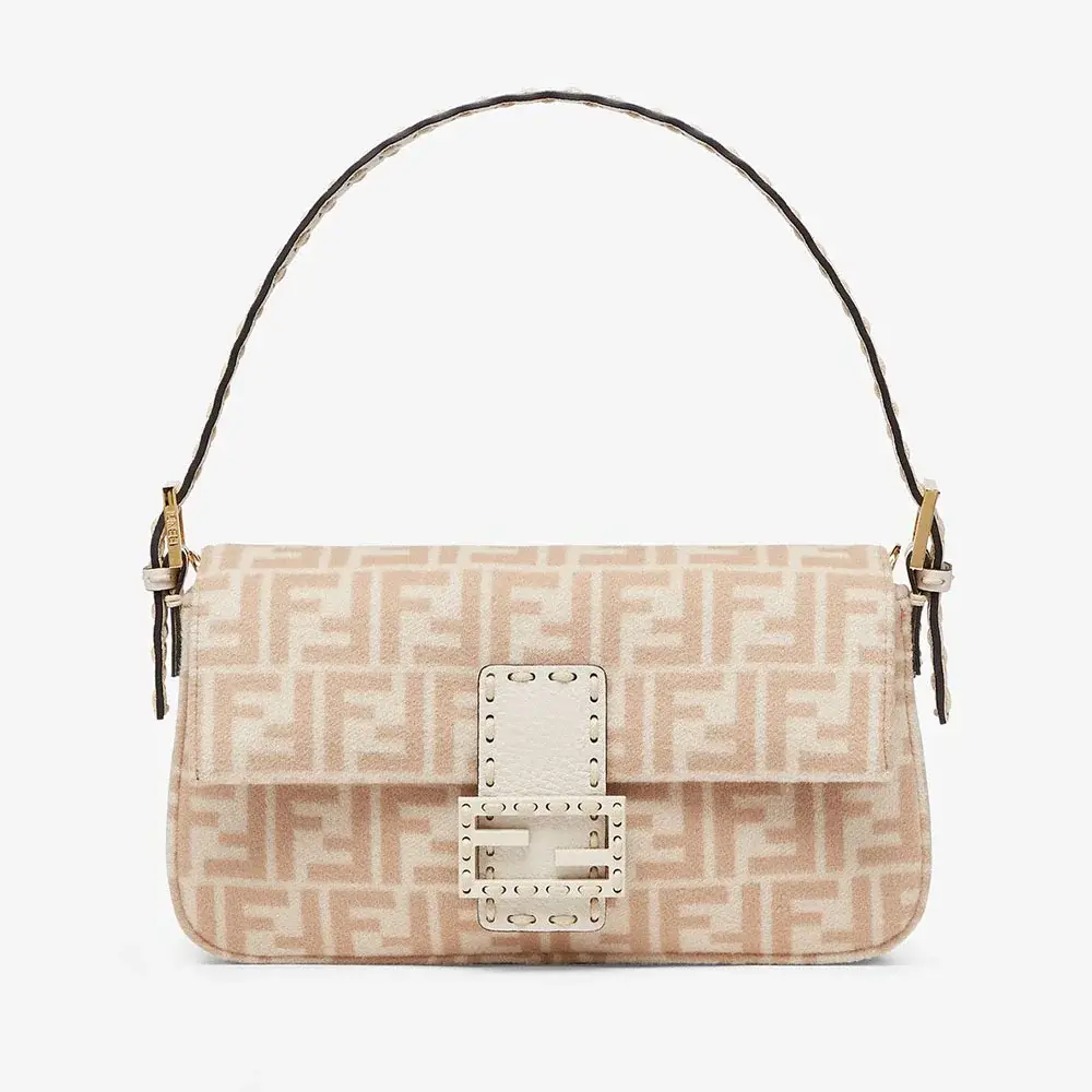 Fd Women Medium Baguette 1997 Beige FF Wool Bag - image 1