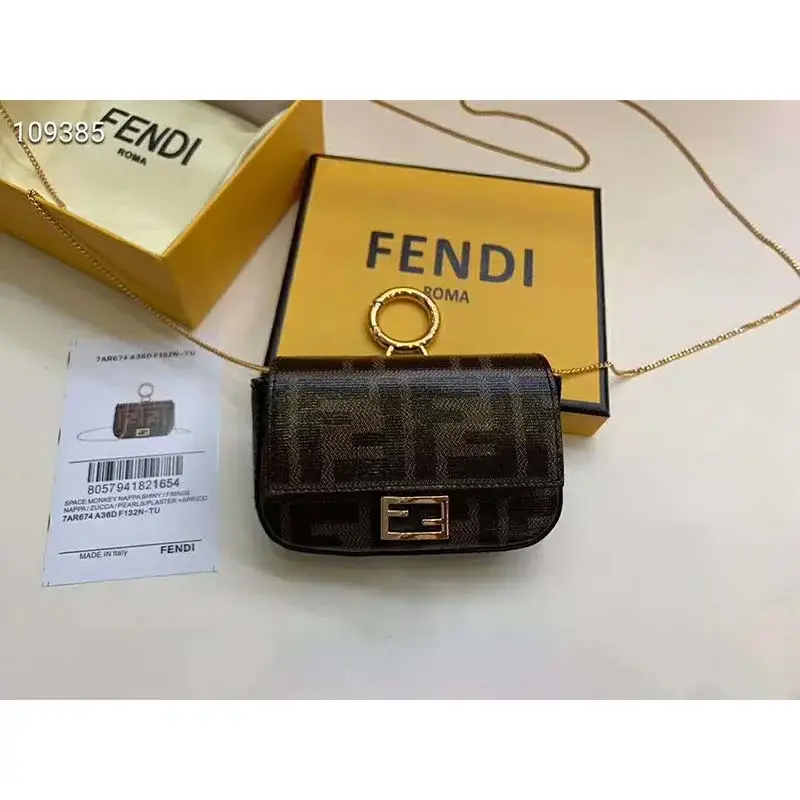 Fd Women Nano Baguette Charm Brown Fabric Charm Jacquard FF - image 7