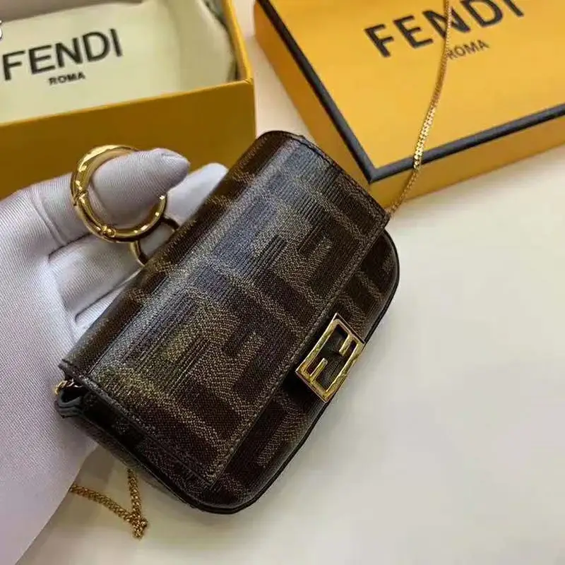 Fd Women Nano Baguette Charm Brown Fabric Charm Jacquard FF - image 6