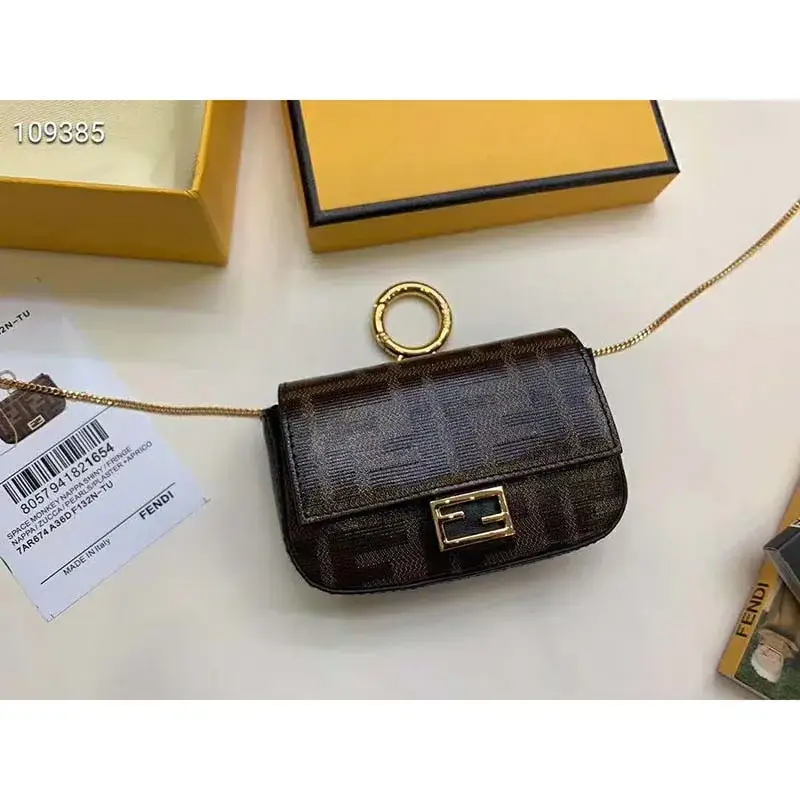 Fd Women Nano Baguette Charm Brown Fabric Charm Jacquard FF - image 3