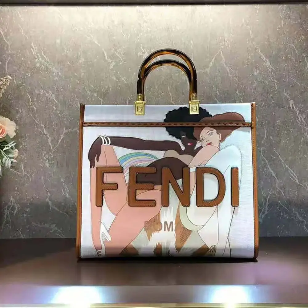 Fd Women Sunshine Medium FF white Glazed Fabric Shopper with Inlay - image 7