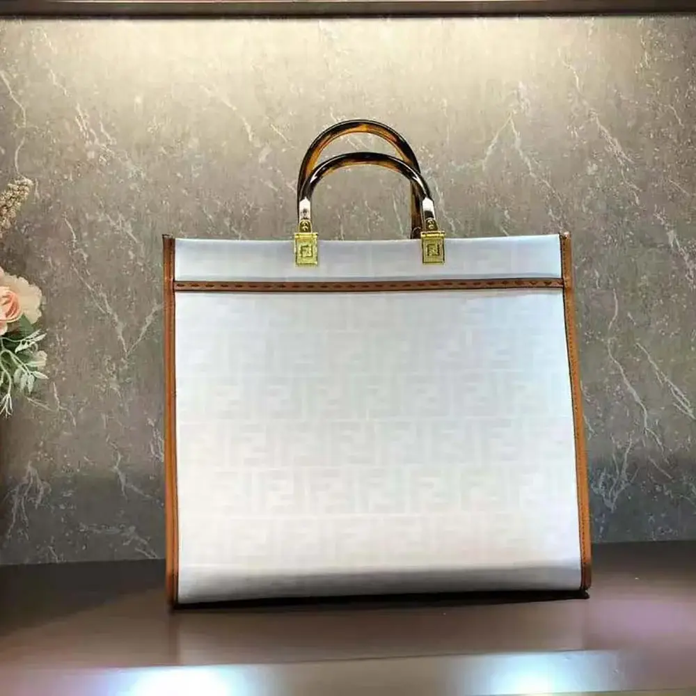 Fd Women Sunshine Medium FF white Glazed Fabric Shopper with Inlay - image 9
