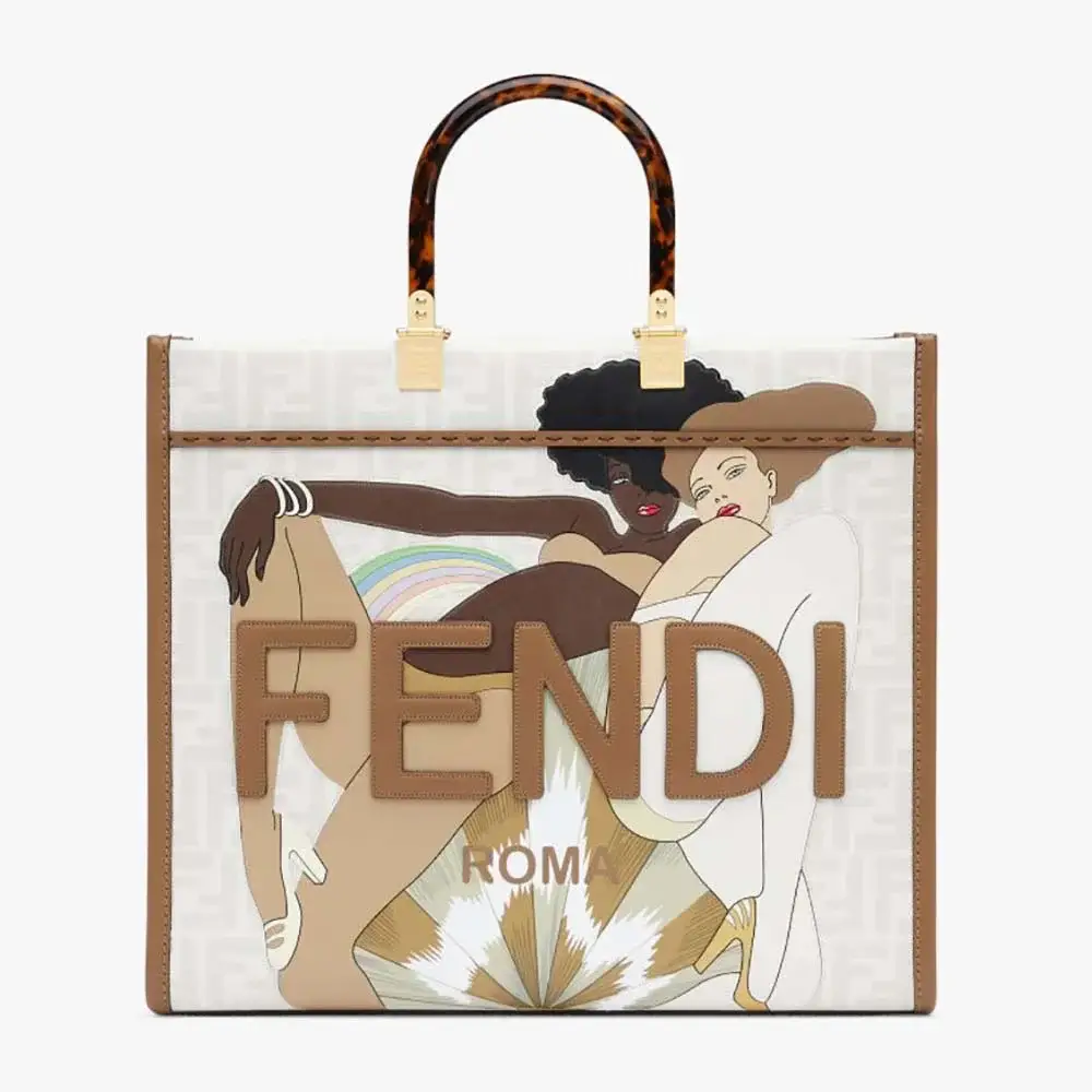 Fd Women Sunshine Medium FF white Glazed Fabric Shopper with Inlay - image 2