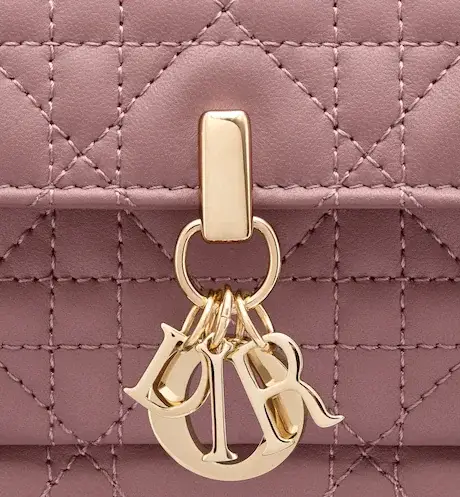 LADY D CHAIN POUCH Peony Pink Cannage Lambskin - image 4