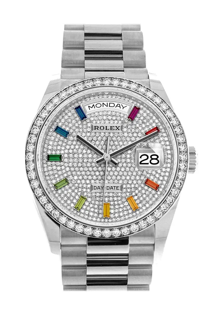 RLX Day-Date 36 Fluted Bezel Diamond Paved Rainbow Sapphire Dial President Bracelet 128349RBR - image 1