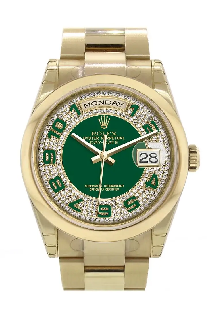 RLX Day-Date 36 Green Diamonds paved Dial Yellow Gold Watch 118208 - image 1