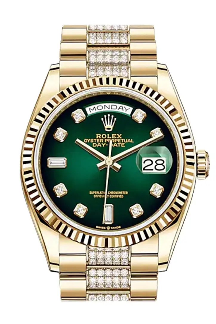 RLX Day-Date 36 Green Ombre Diamond-set Dial 18K Yellow Gold Watch Diamond set president Bracelet 128238 - image 1