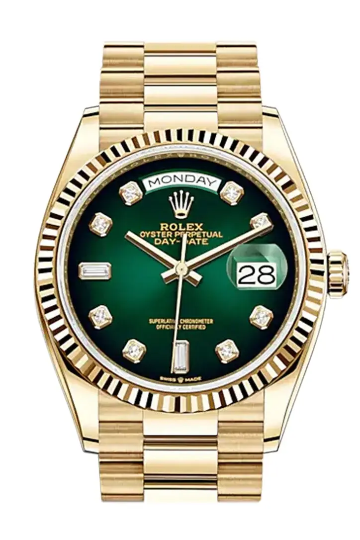 RLX Day-Date 36 Green Ombre Diamond Dial 18K Yellow Gold Watch 128238 - image 1