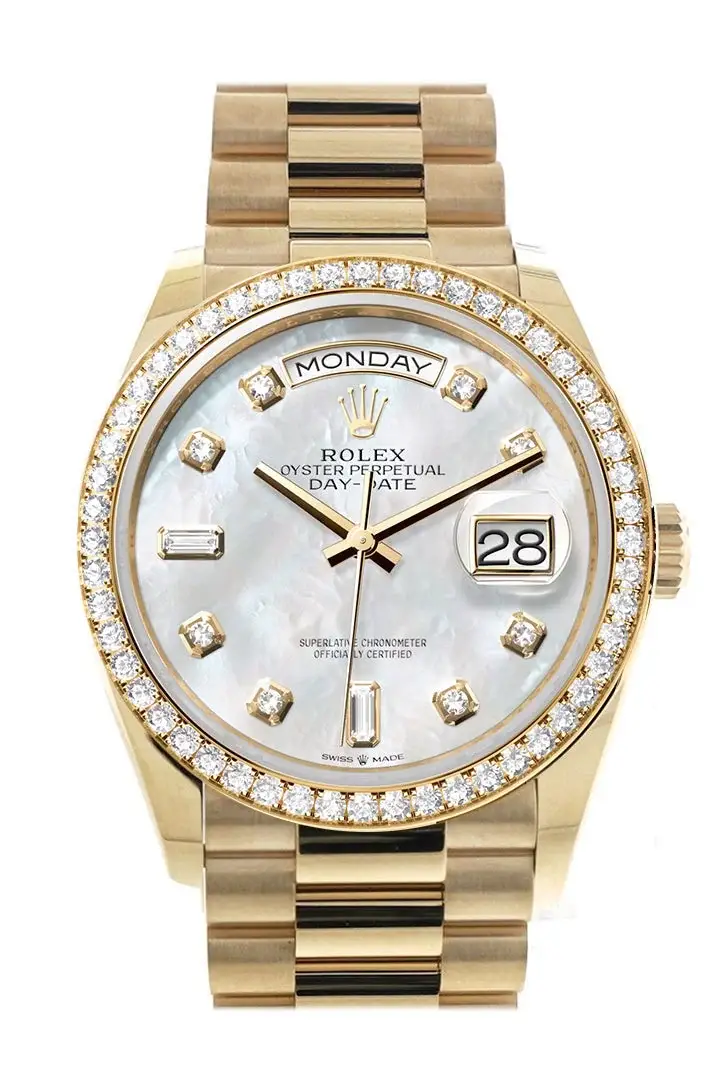 RLX Day-Date 36 Mother of Pearl  Dial Gold Diamond Bezel Watch 128348RBR-0017 128348RBR - image 1