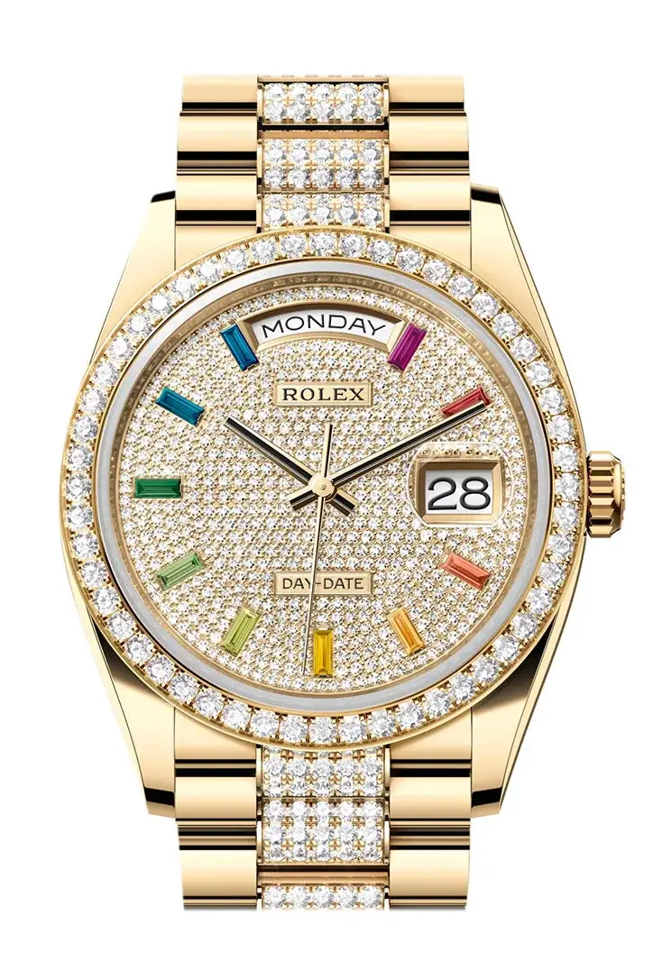 RLX Day-Date 36 Pave Dial Gold Diamond Bezel Watch 128348RBR-0031 128348RBR - image 1