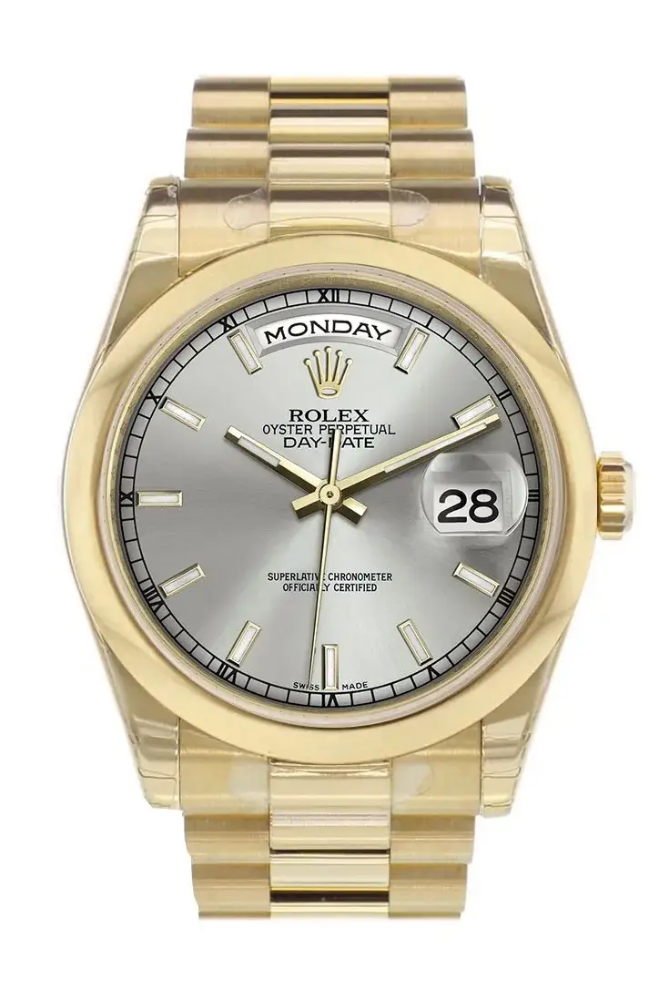 RLX Day-Date 36 Silver Dial President Yellow Gold Watch 118208 - image 1