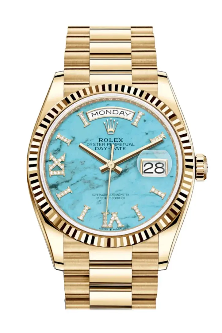 RLX Day-Date 36 Turquoise Dial 18K Yellow Gold Watch 128238 - image 1
