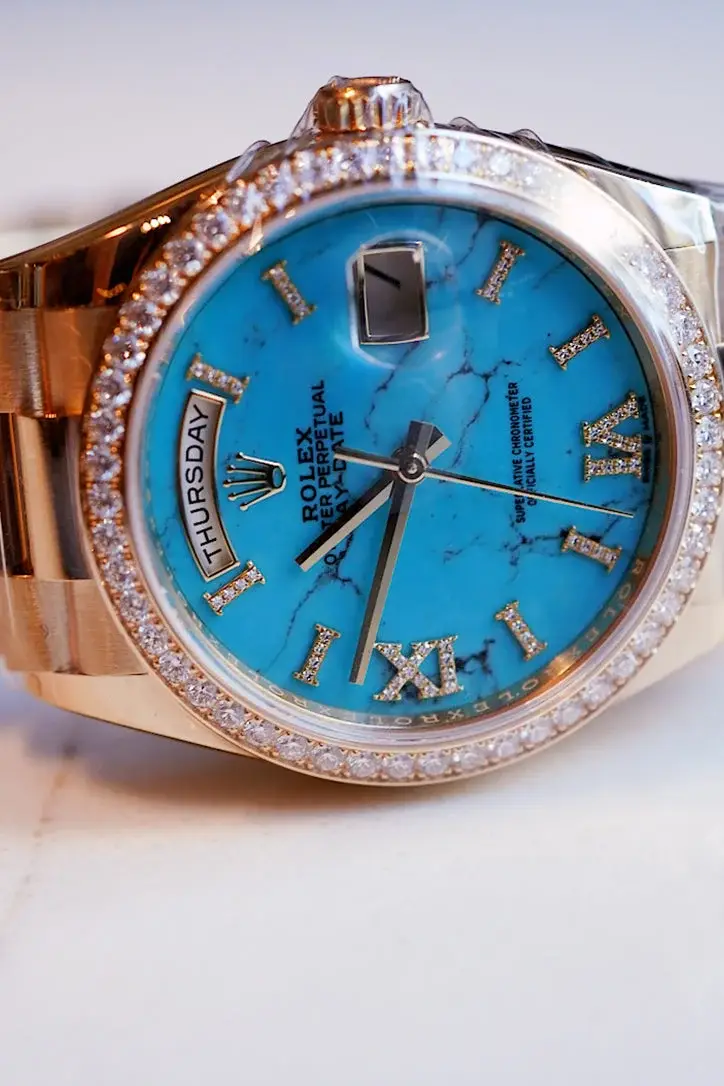 RLX Day-Date 36 Turquoise Dial Gold Diamond Bezel Watch 128348RBR-0037 128348RBR - image 7
