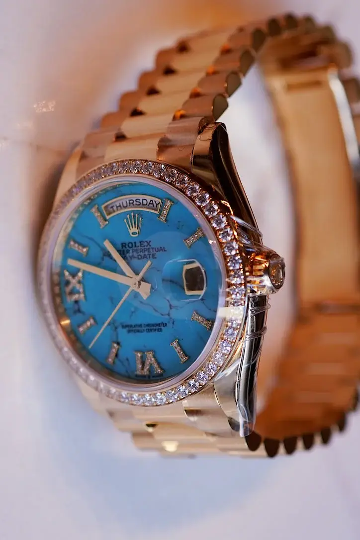 RLX Day-Date 36 Turquoise Dial Gold Diamond Bezel Watch 128348RBR-0037 128348RBR - image 2