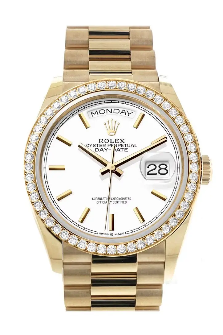 RLX Day-Date 36 White Dial Gold Diamond Bezel Watch 128348RBR-0047 128348RBR - image 3