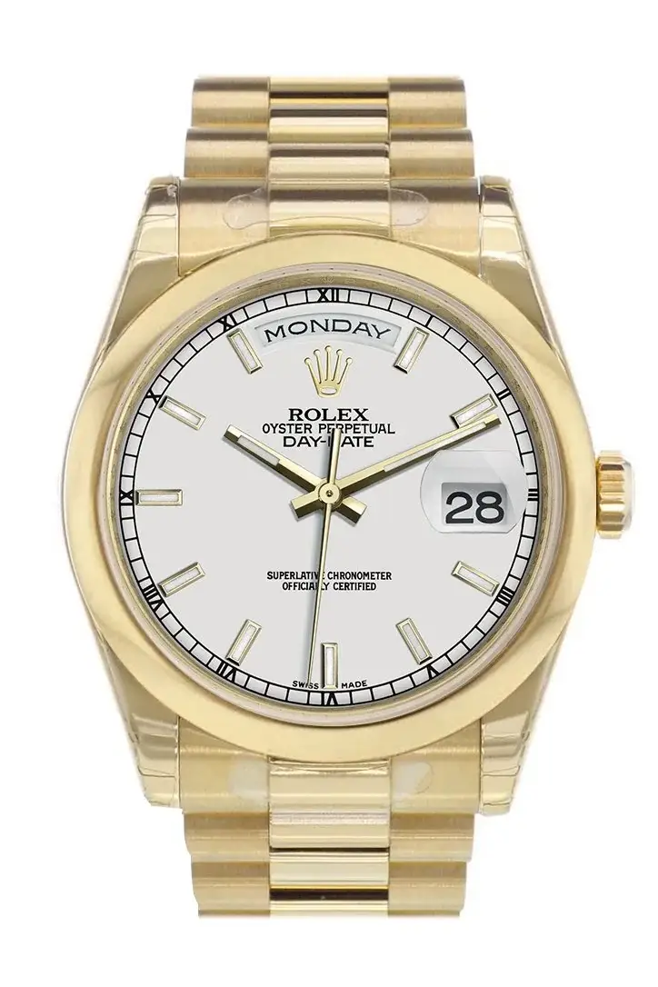 RLX Day-Date 36 White Dial President Yellow Gold Watch 118208 - image 1
