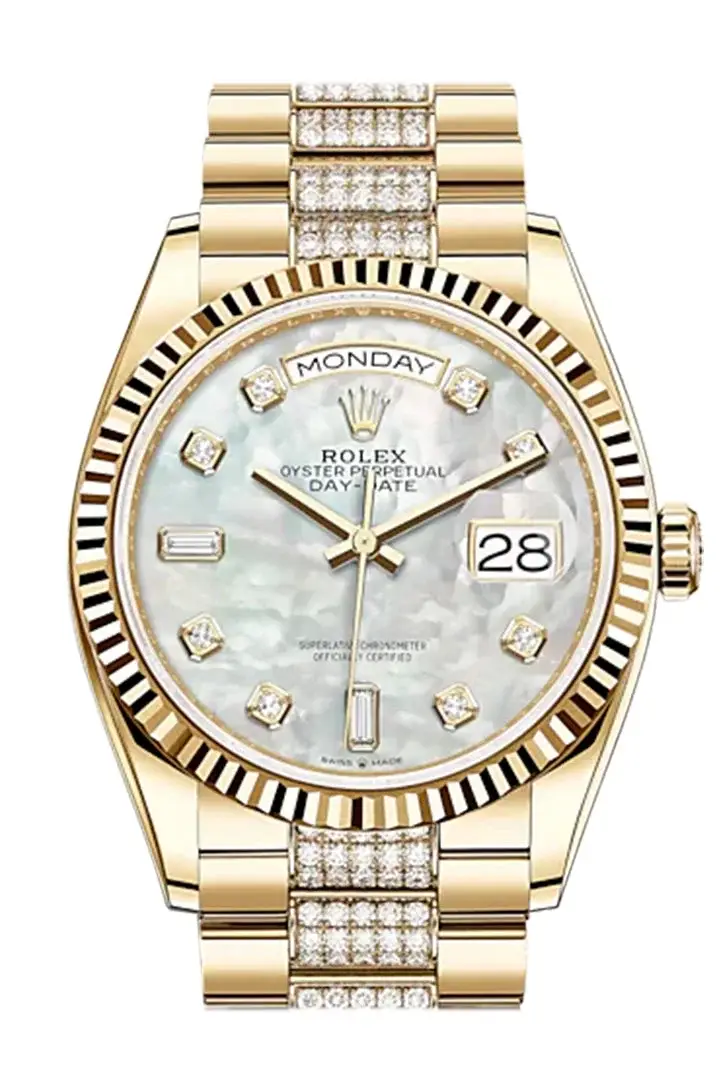 RLX Day-Date 36 White Mother-of-Pearl Diamond Dial 18K Yellow Gold Watch Diamond set president Bracelet 128238 - image 2