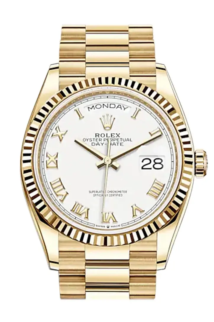 RLX Day-Date 36 White Roman Dial 18K Yellow Gold Watch 128238 - image 1