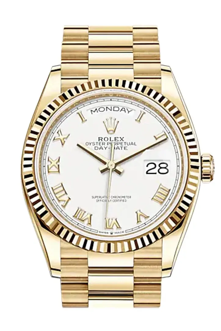 RLX Day-Date 36 White Roman Dial 18K Yellow Gold Watch 128238 - image 2
