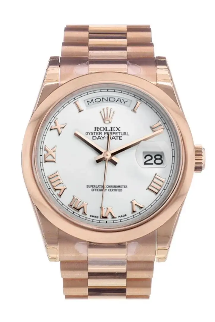 RLX Day-Date 36 White Roman Dial President Everose Gold Watch 118205 - image 1