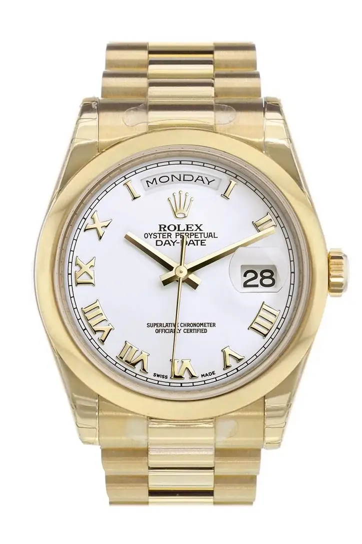 RLX Day-Date 36 White Roman Dial President Yellow Gold Watch 118208 - image 1