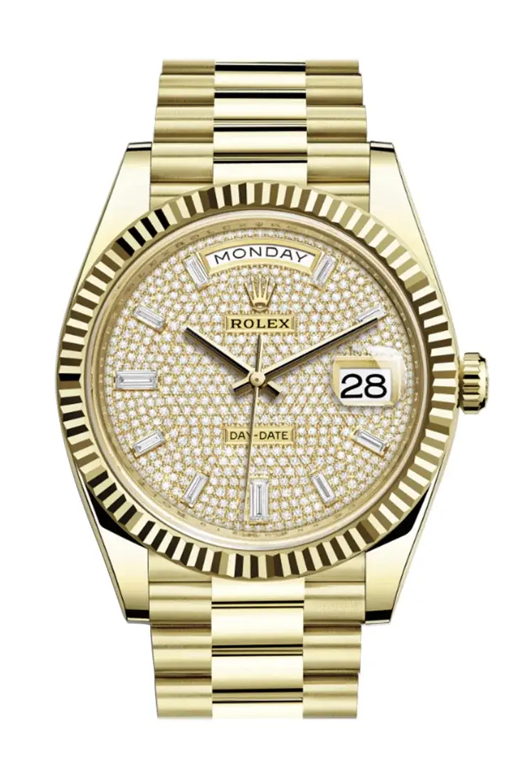 RLX Day-Date 40 Diamond Paved 10 Baguette Diamond Dial 18K Yellow Gold President Men’s Watch 228238 - image 1