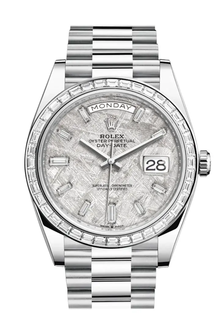 RLX Day-Date 40 Meteorite Baguette Diamond Dial 40 Baguette Diamond Bezel Platinum President Automatic Men’s Watch 228396TBR 228396 - image 1