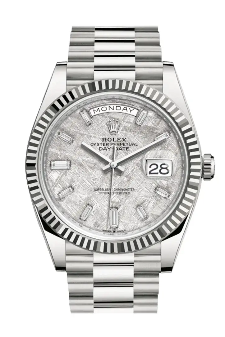 RLX Day-Date 40 Meteorite Diamond Dial Fluted Bezel White Gold President Automatic Men’s Watch 228239 - image 1