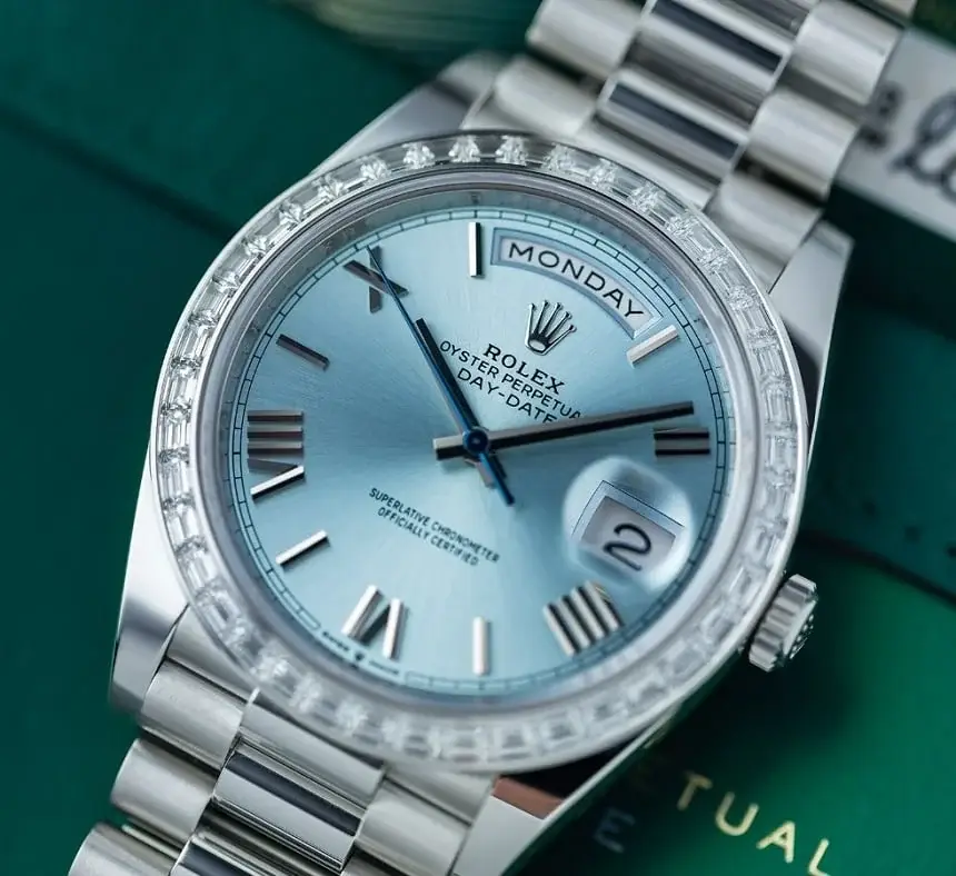 RLX Day-Date 40 Presidential Platinum Watch, Blue dial, Diamond Bezel, President bracelet, 2022 model 228396tbr-0002 - image 1