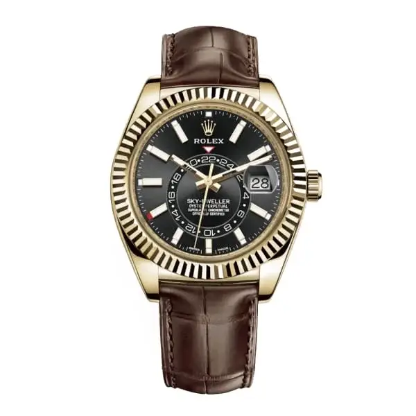 Rlx Sky-Dweller Black Dial Automatic 18kt Yellow Gold Leather Strap 326138-0008 - image 2