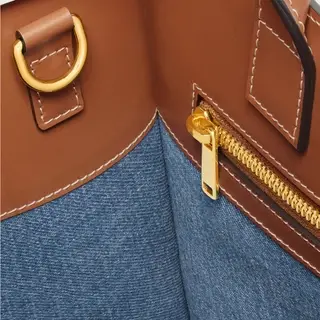 SMALL VERTICAL CABAS CE IN DENIM WITH CE ALL-OVER PRINT NAVY / TAN - image 3