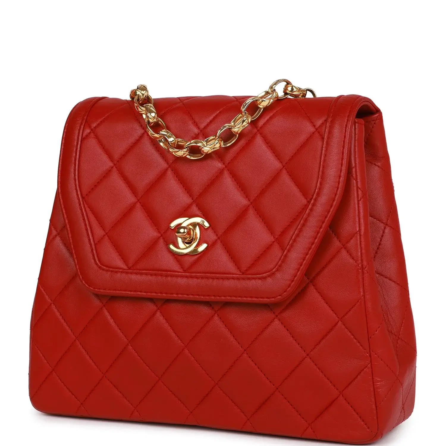 Vintage CC Trapeze Flap Bag Red Lambskin Gold Hardware - image 5