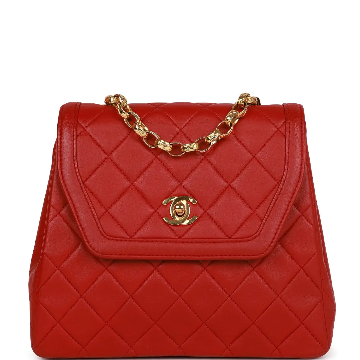 Vintage CC Trapeze Flap Bag Red Lambskin Gold Hardware - image 1