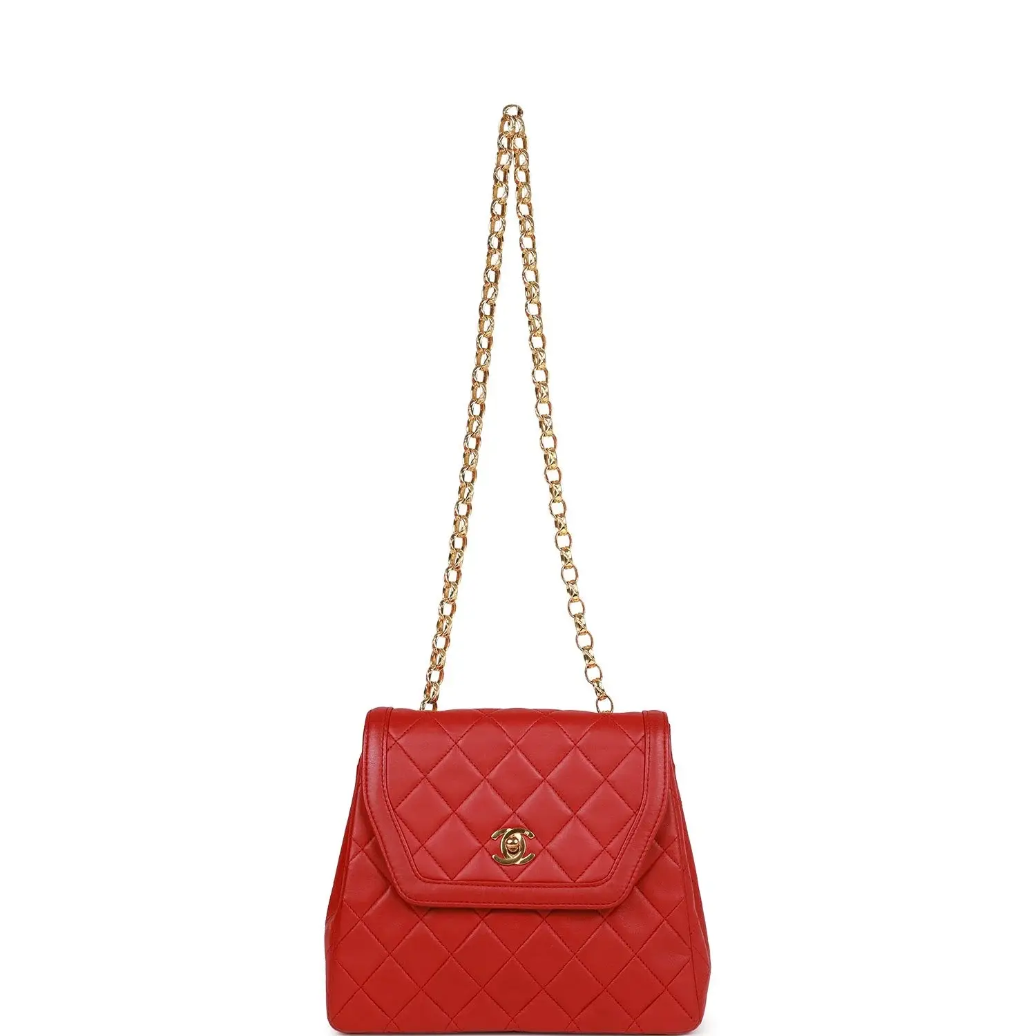 Vintage CC Trapeze Flap Bag Red Lambskin Gold Hardware - image 7
