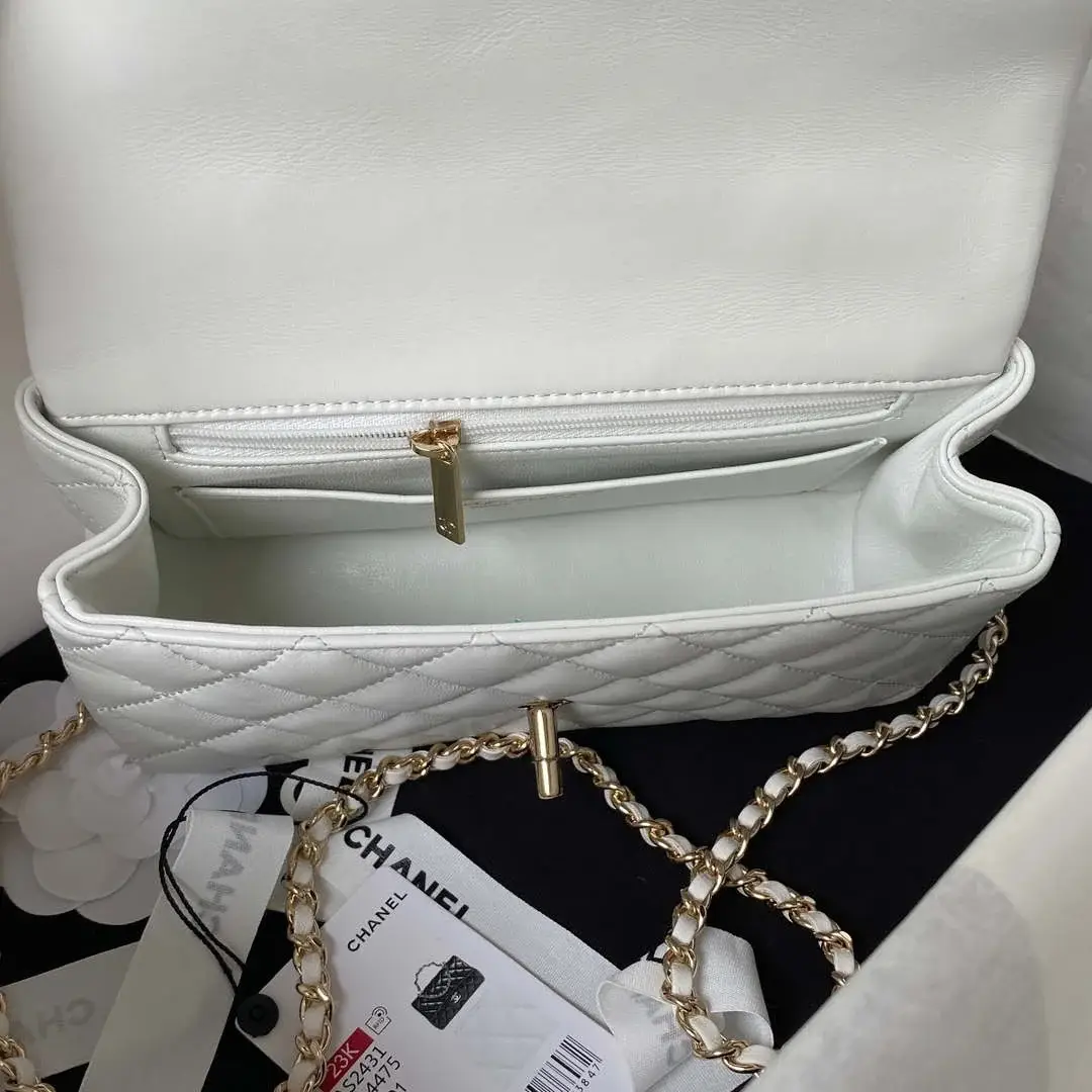 cc 23K AS2431 Mini flap Lambskin bag with top handle Black/white - image 14