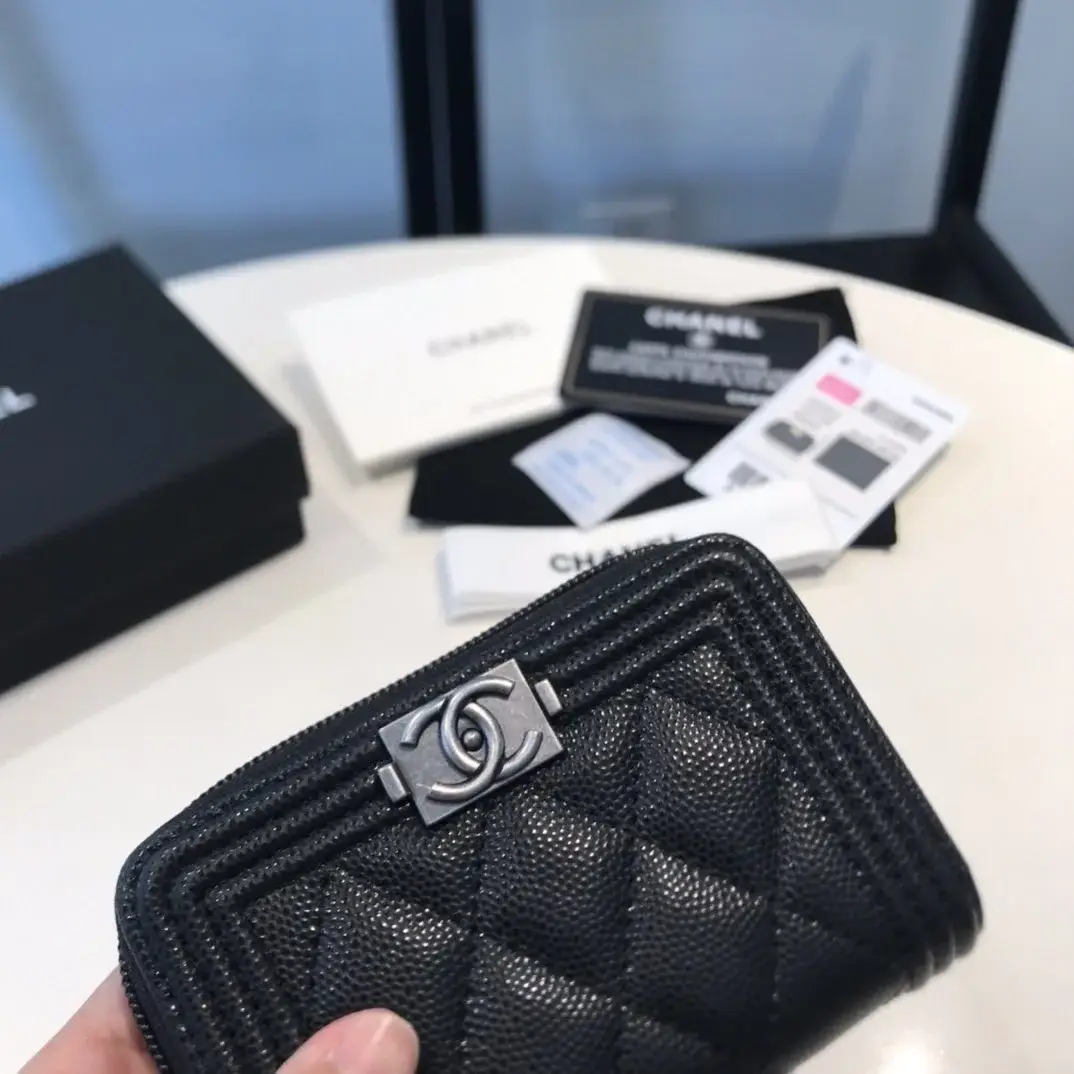 cc CO-CO Boy Flap Card Holder 11.5cm/4.5in Silver Hardware For Women Black - image 5