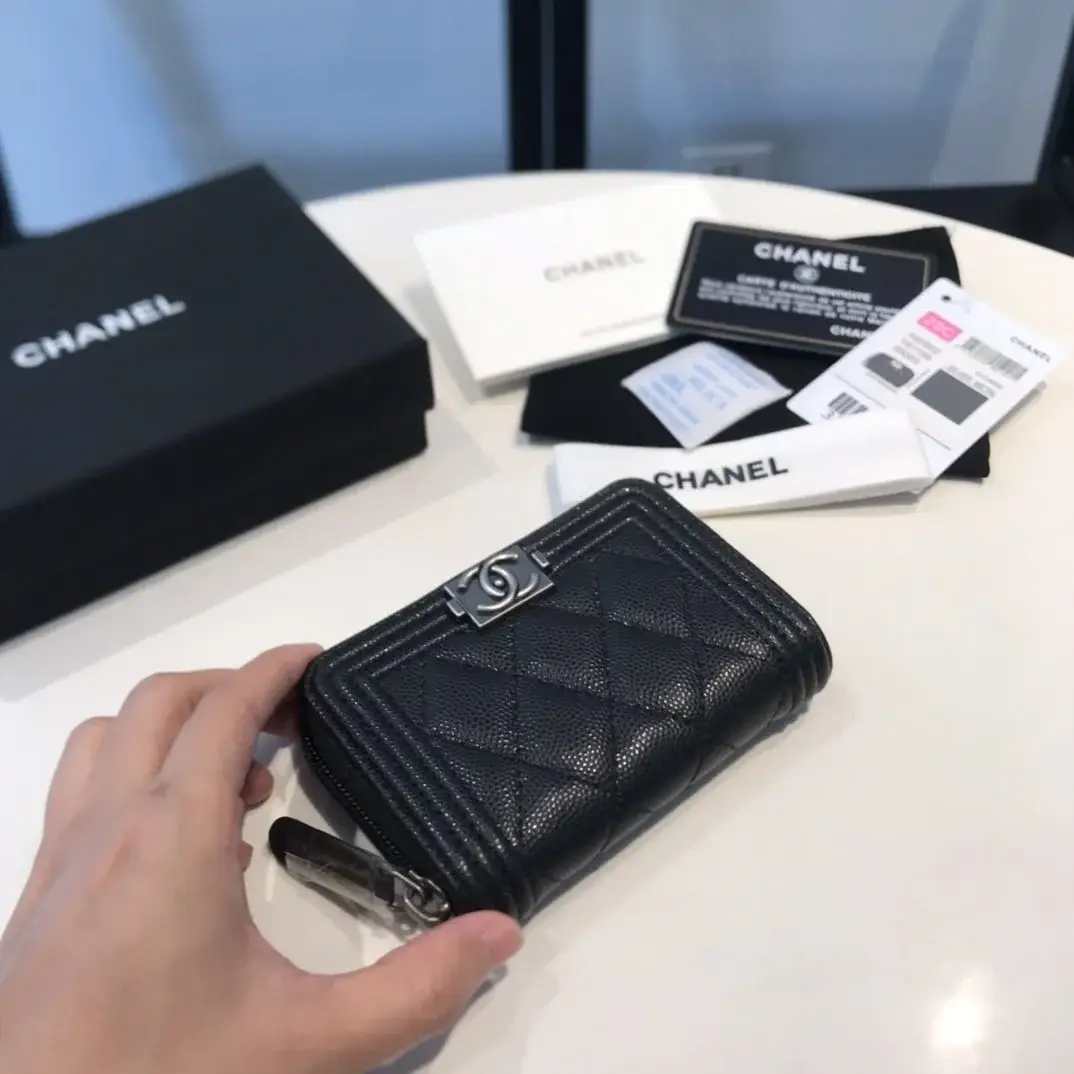 cc CO-CO Boy Flap Card Holder 11.5cm/4.5in Silver Hardware For Women Black - image 3