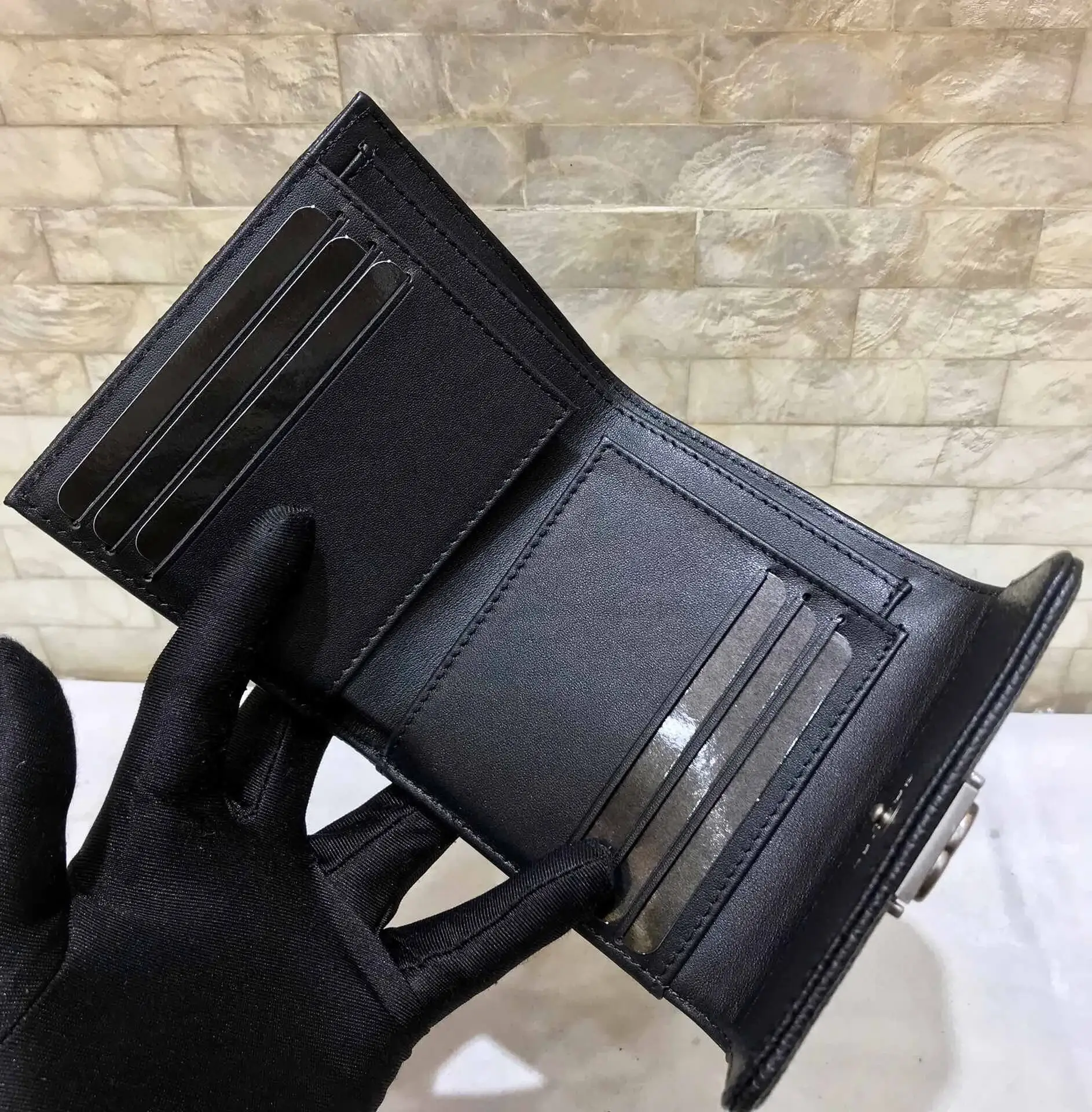 cc CO-CO Boy Flap Card Holder 11cm/4.3in Silver Hardware For Women Black - image 3
