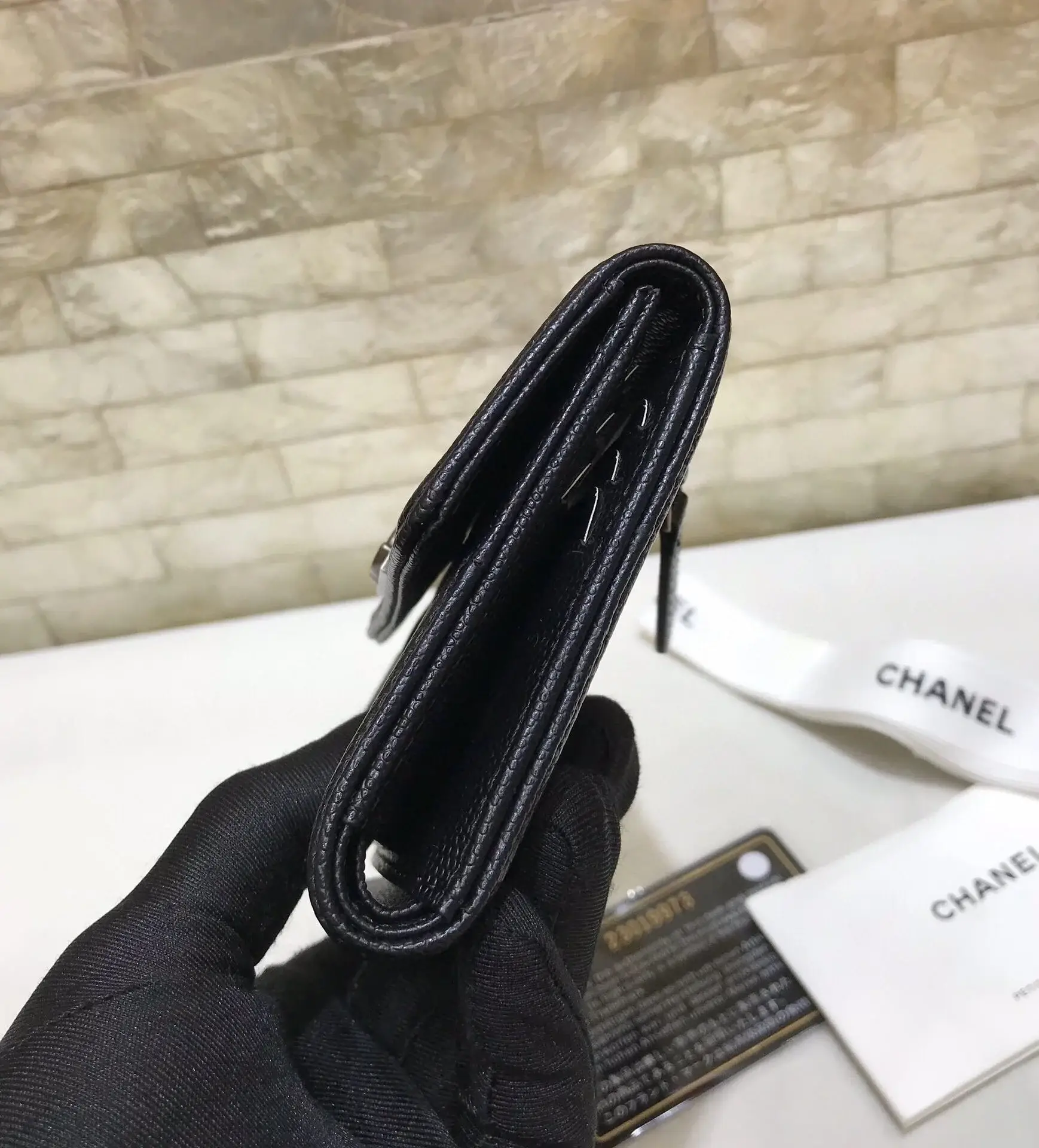 cc CO-CO Boy Flap Card Holder 11cm/4.3in Silver Hardware For Women Black - image 5