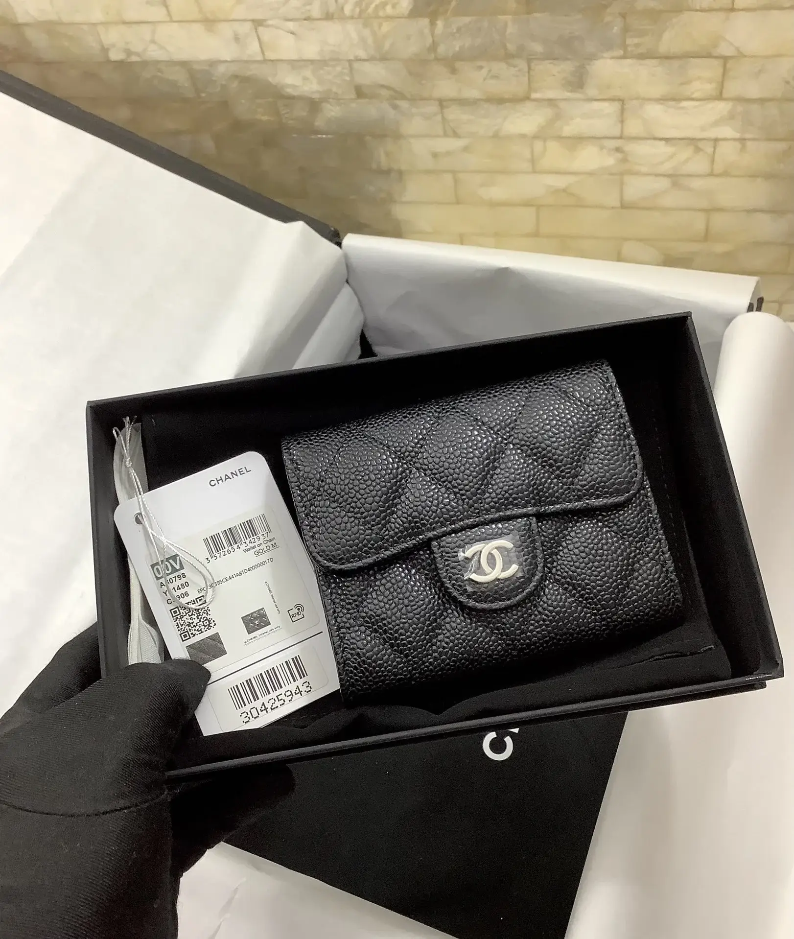 cc CO-CO Classic Card Holder 11cm/4.4in Silver Hardware For Women Black AP0214 Y01480 C3906 - image 6