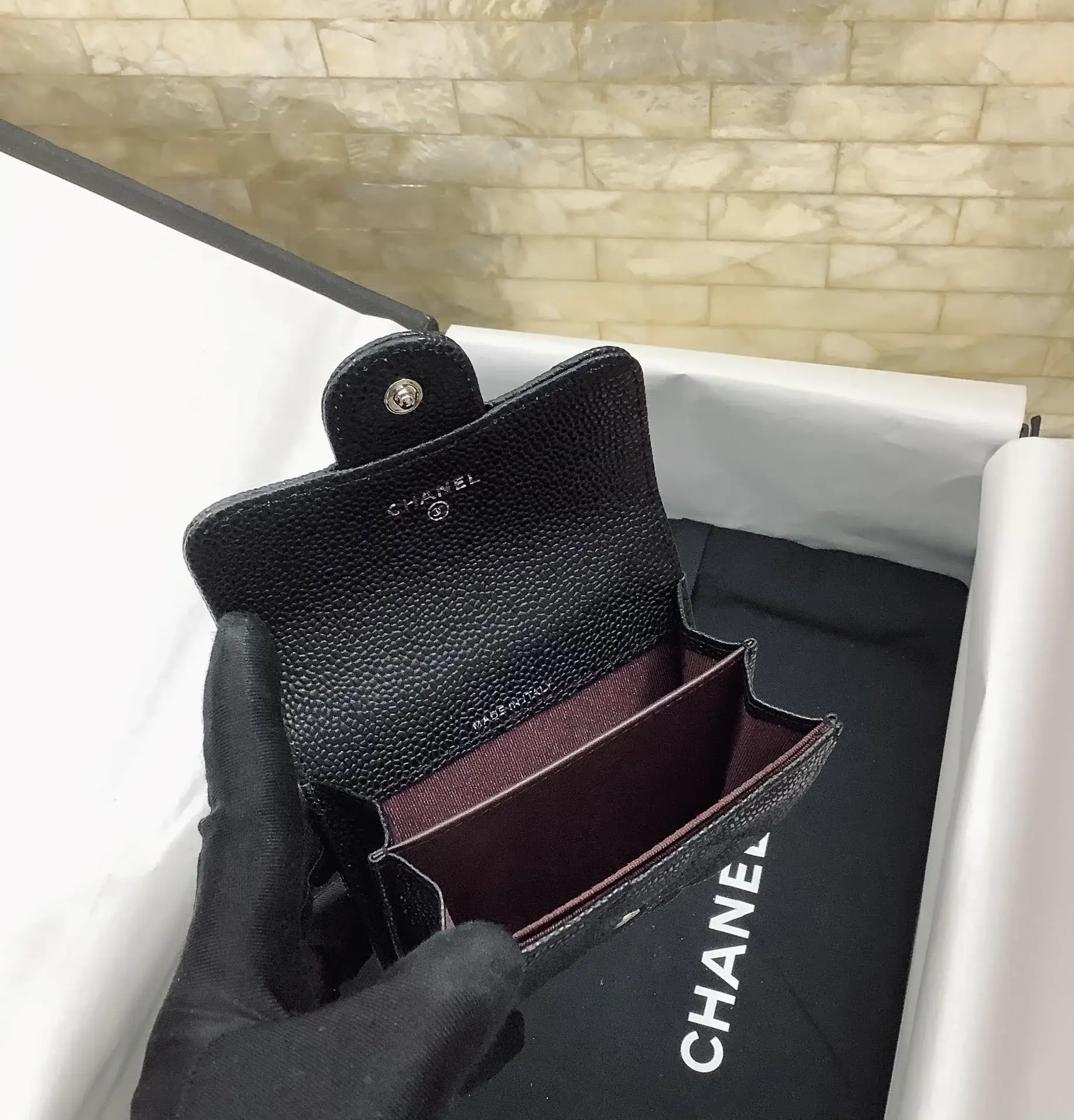 cc CO-CO Classic Card Holder 11cm/4.4in Silver Hardware For Women Black AP0214 Y01480 C3906 - image 7