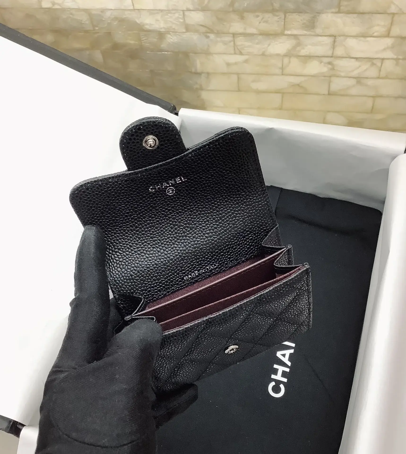 cc CO-CO Classic Card Holder 11cm/4.4in Silver Hardware For Women Black AP0214 Y01480 C3906 - image 5