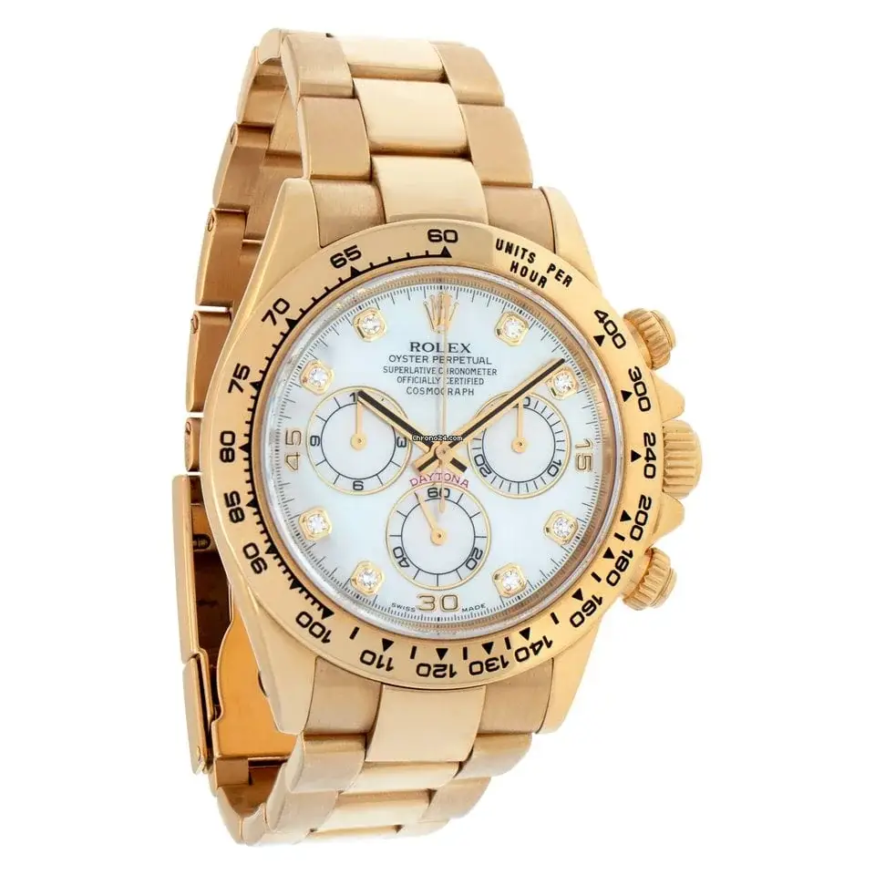 RLX Daytona Yellow Gold Mother of Pearl Diamond Dial Mens Watch 116528 Box Card - image 6