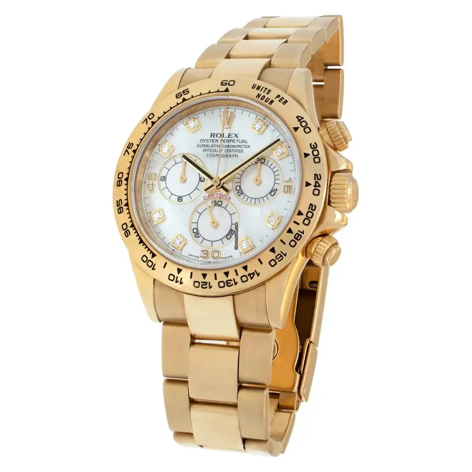 RLX Daytona Yellow Gold Mother of Pearl Diamond Dial Mens Watch 116528 Box Card - image 5