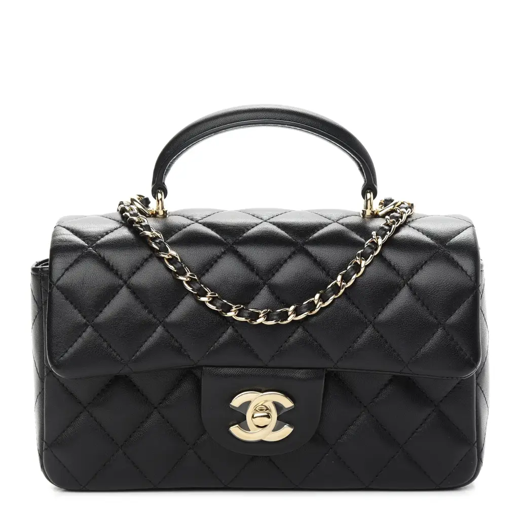 CC Lambskin Quilted Mini Top Handle Rectangular Flap in Black - image 1