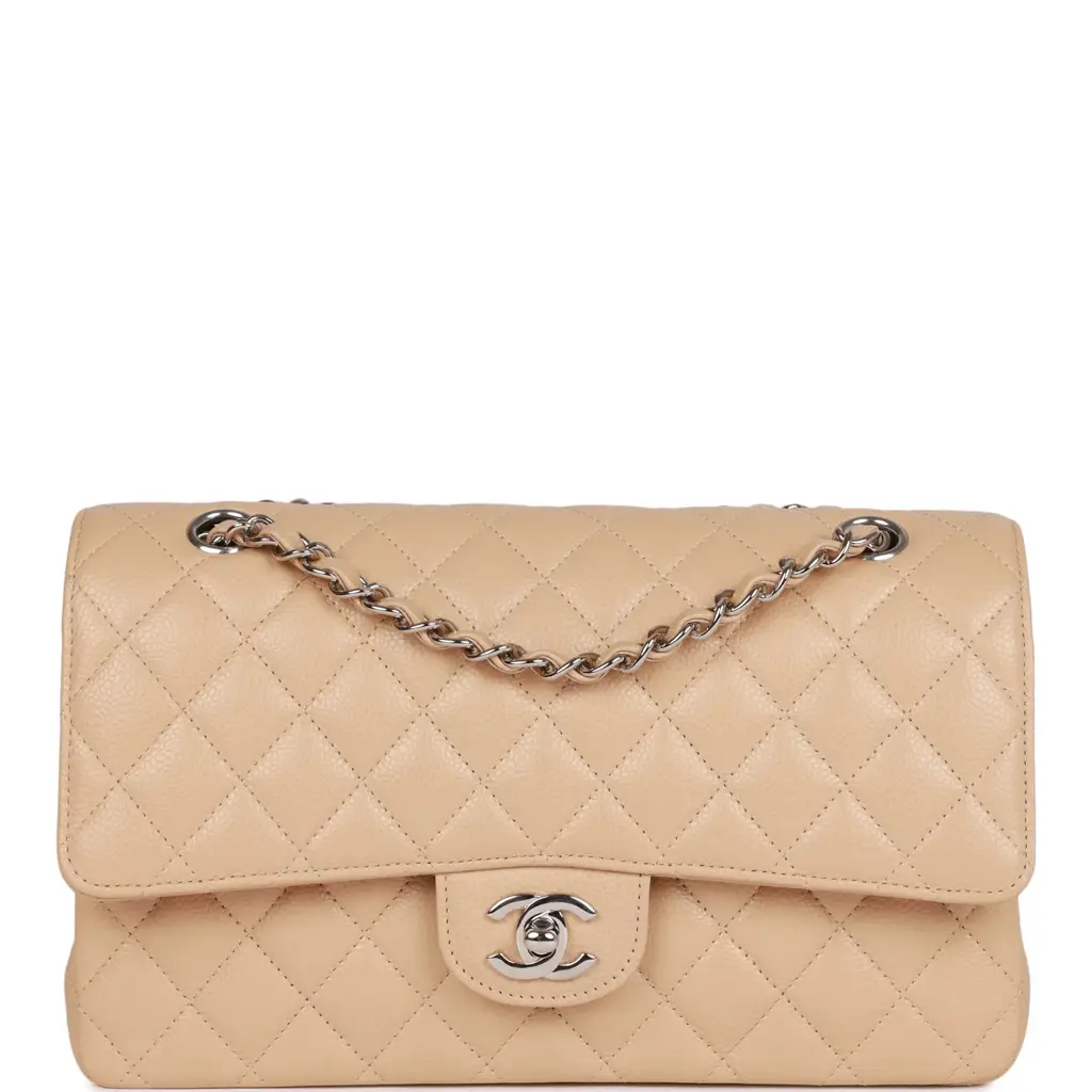 CC Medium Classic Double Flap Bag Beige Caviar Silver Hardware - image 1