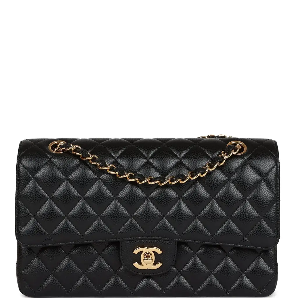 CC Medium Classic Double Flap Bag Black Caviar Gold Hardware - image 1