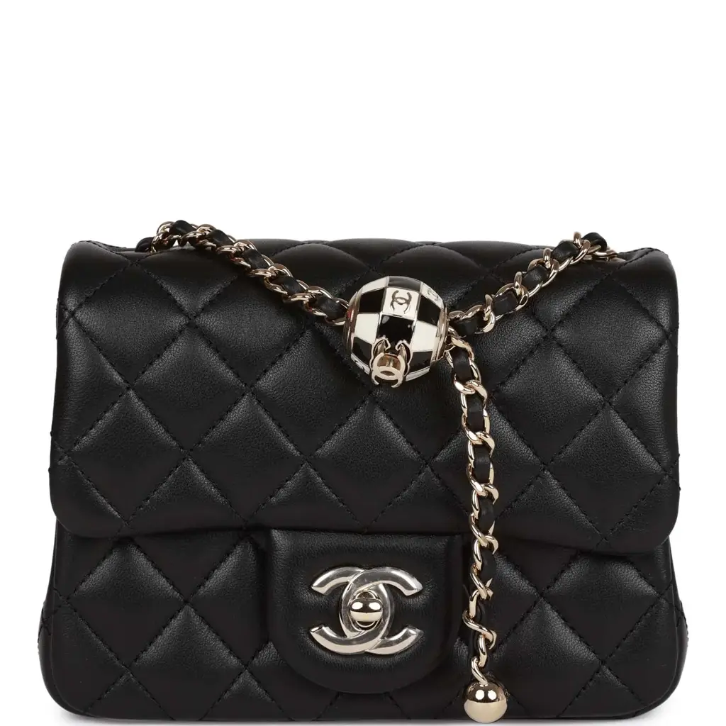 CC Pearl Crush Mini Square Flap Bag Black Lambskin Light Gold Hardware - image 1
