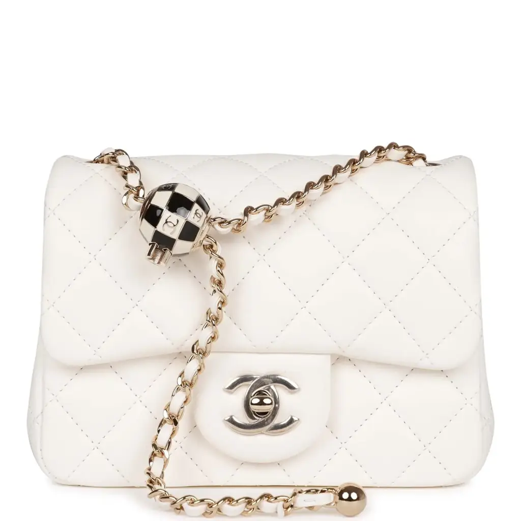 CC Pearl Crush Mini Square Flap Bag White Lambskin Light Gold Hardware - image 1